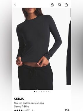 SKIMS Black Long-Sleeve Mock Neck Top - Fitted cropped Size large